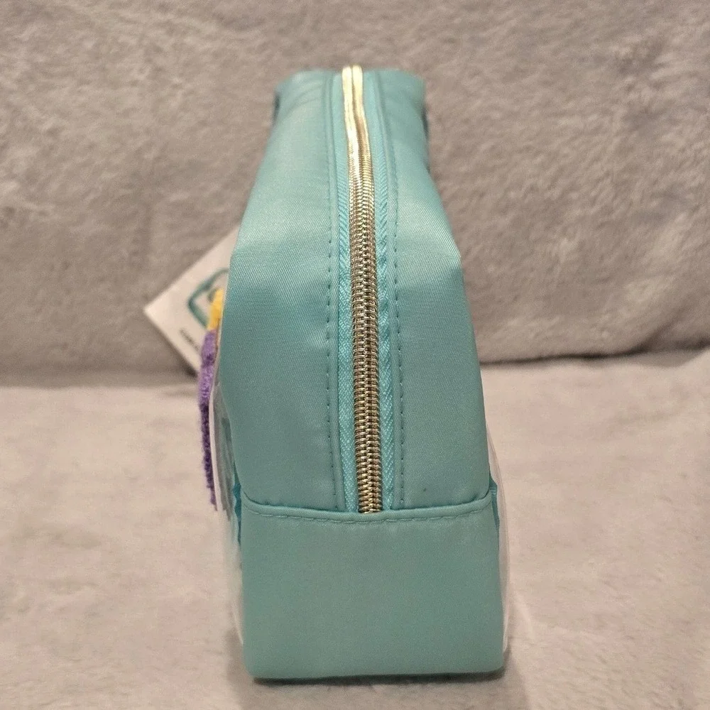 Walmart Clear Glam Bag Teal Blue Chenille Patch Cosmetic Travel Pouch NEW